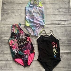 Justice Bundle of Three One Piece Swimsuits Black Tie Dye Size Medium